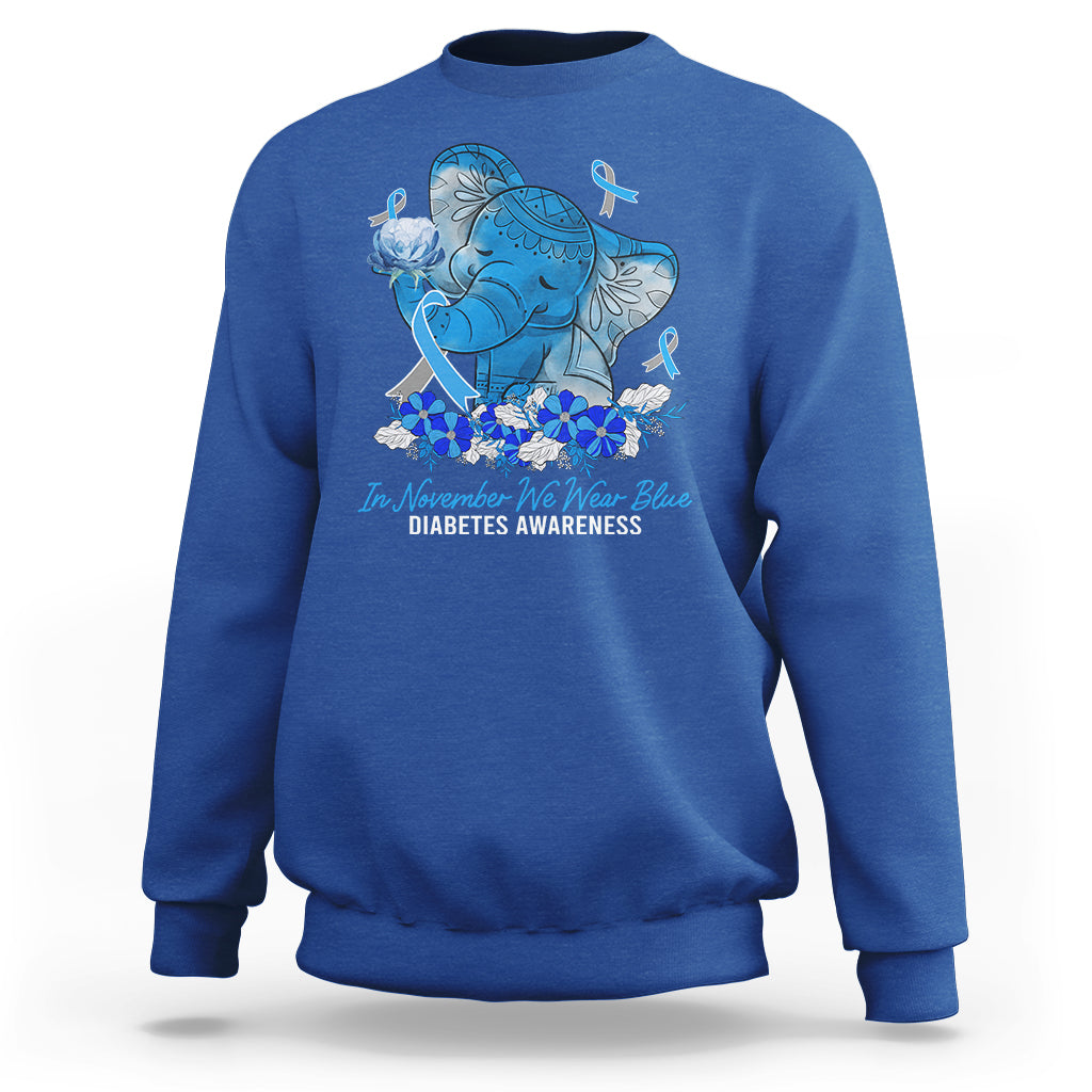 In November We Wear Cute Blue Elephant Diabetes Awareness Sweatshirt - Wonder Print Shop