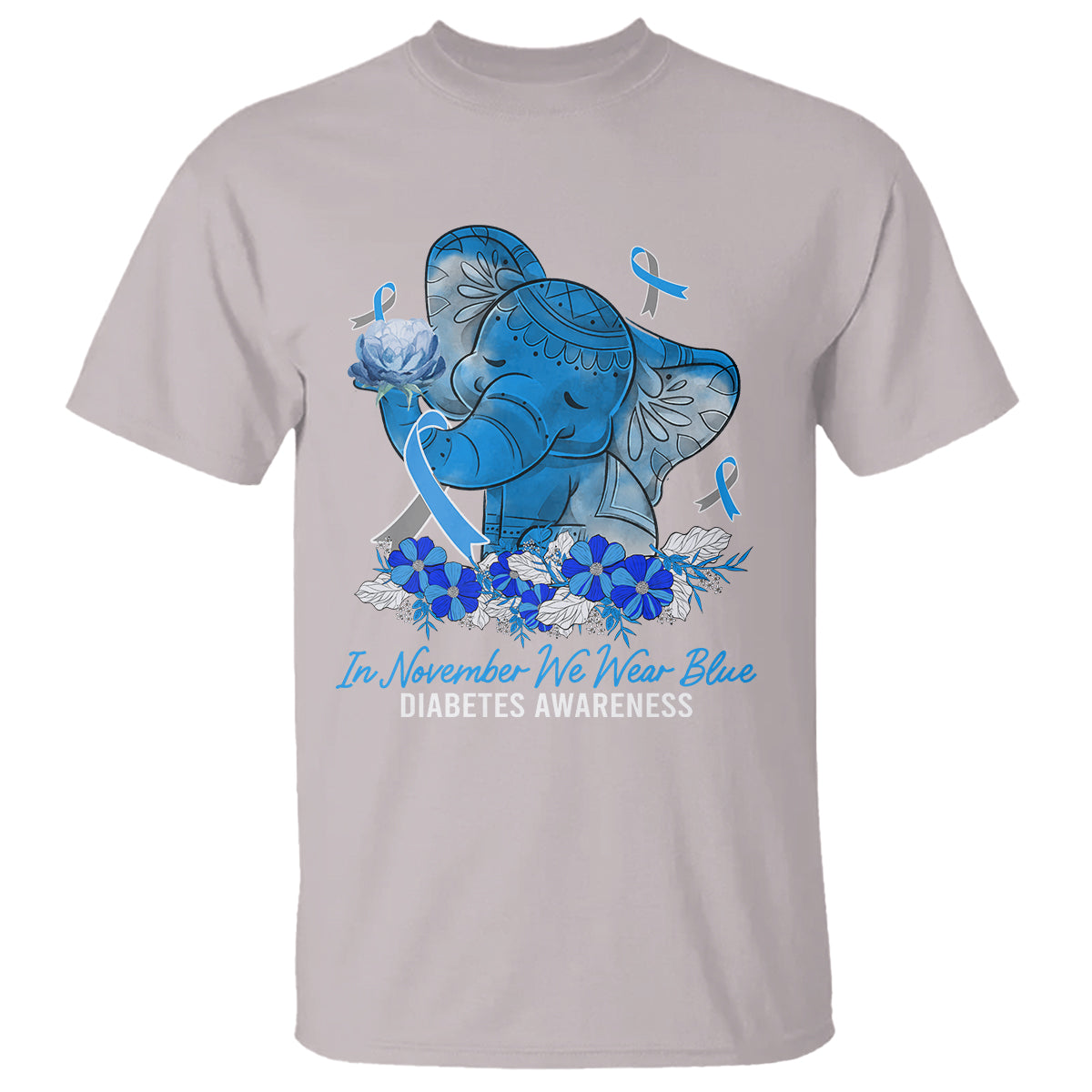 In November We Wear Cute Blue Elephant Diabetes Awareness T Shirt - Wonder Print Shop