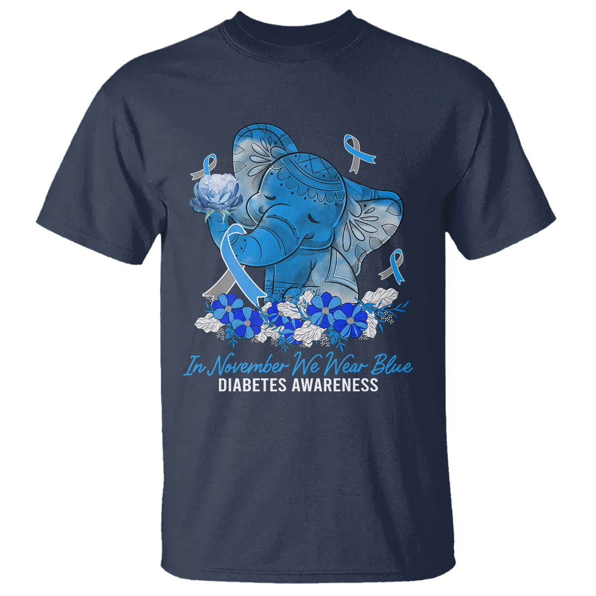 In November We Wear Cute Blue Elephant Diabetes Awareness T Shirt - Wonder Print Shop