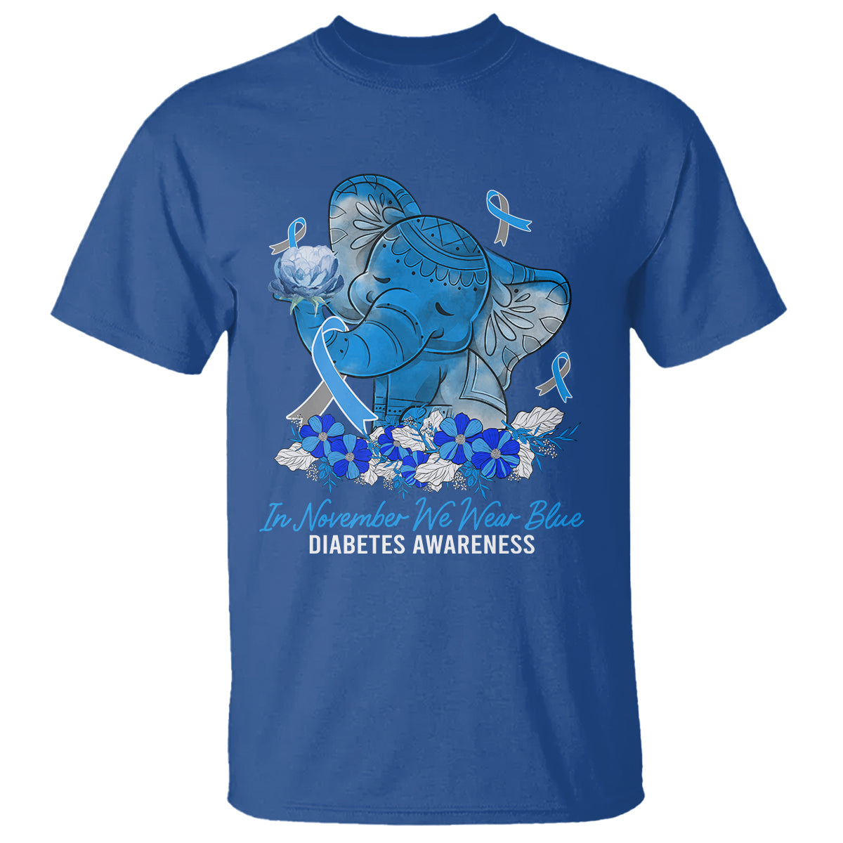 In November We Wear Cute Blue Elephant Diabetes Awareness T Shirt - Wonder Print Shop