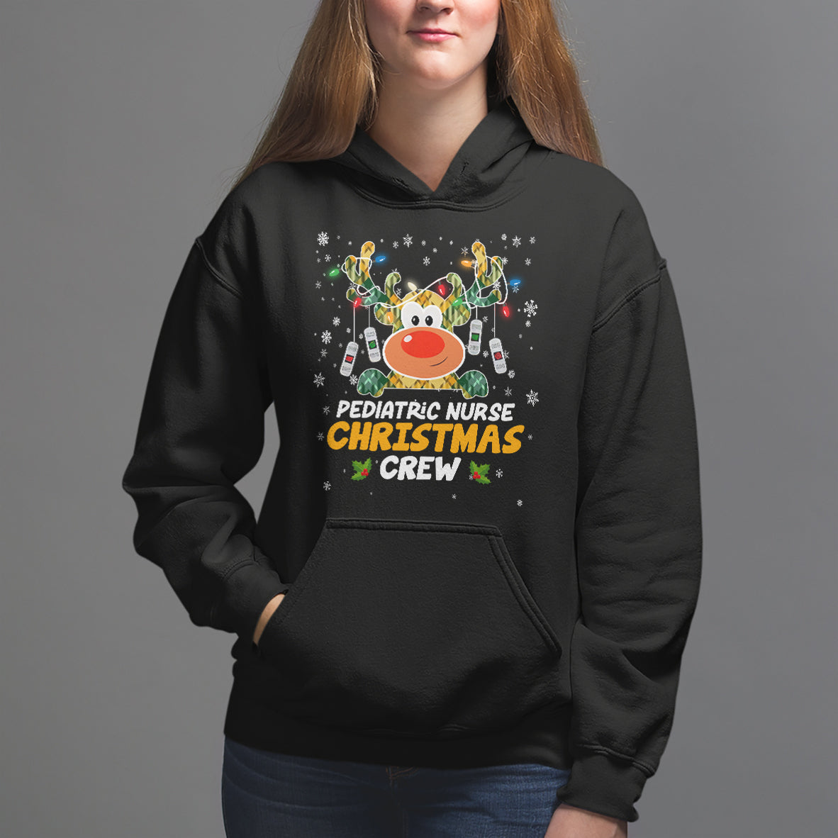 Pediatric Nurse Christmas Crew Cute Reindeer Light Hoodie - Wonder Print Shop
