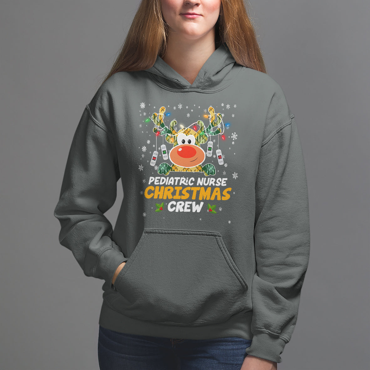 Pediatric Nurse Christmas Crew Cute Reindeer Light Hoodie - Wonder Print Shop