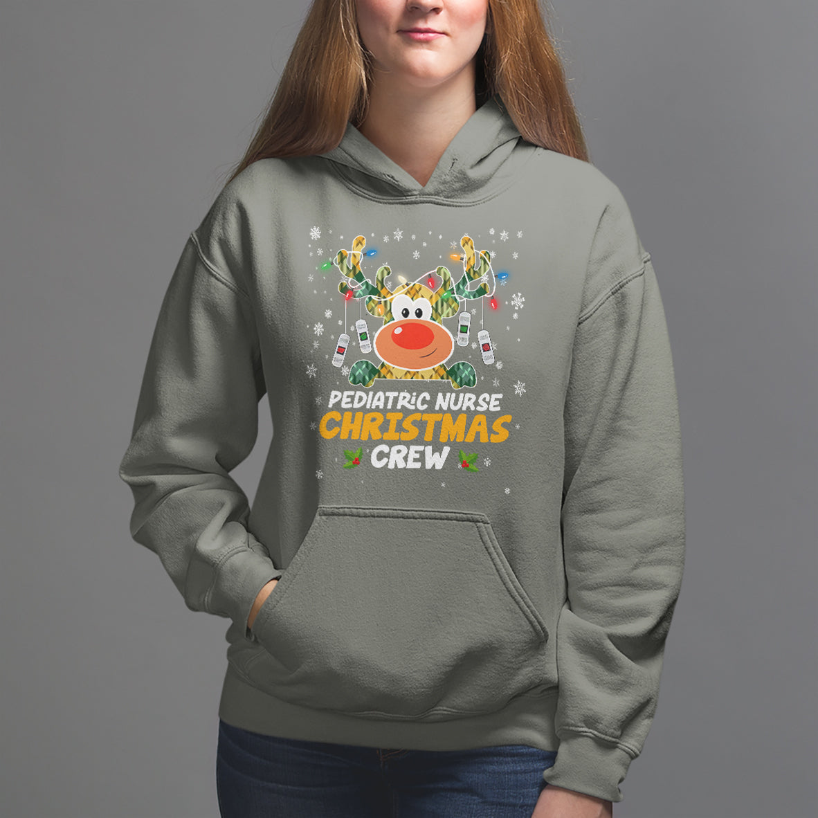 Pediatric Nurse Christmas Crew Cute Reindeer Light Hoodie - Wonder Print Shop