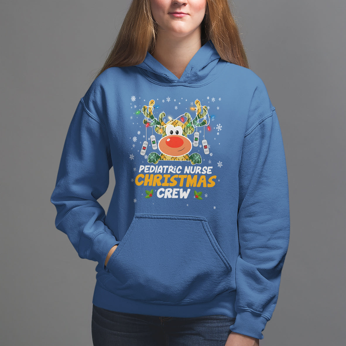Pediatric Nurse Christmas Crew Cute Reindeer Light Hoodie - Wonder Print Shop