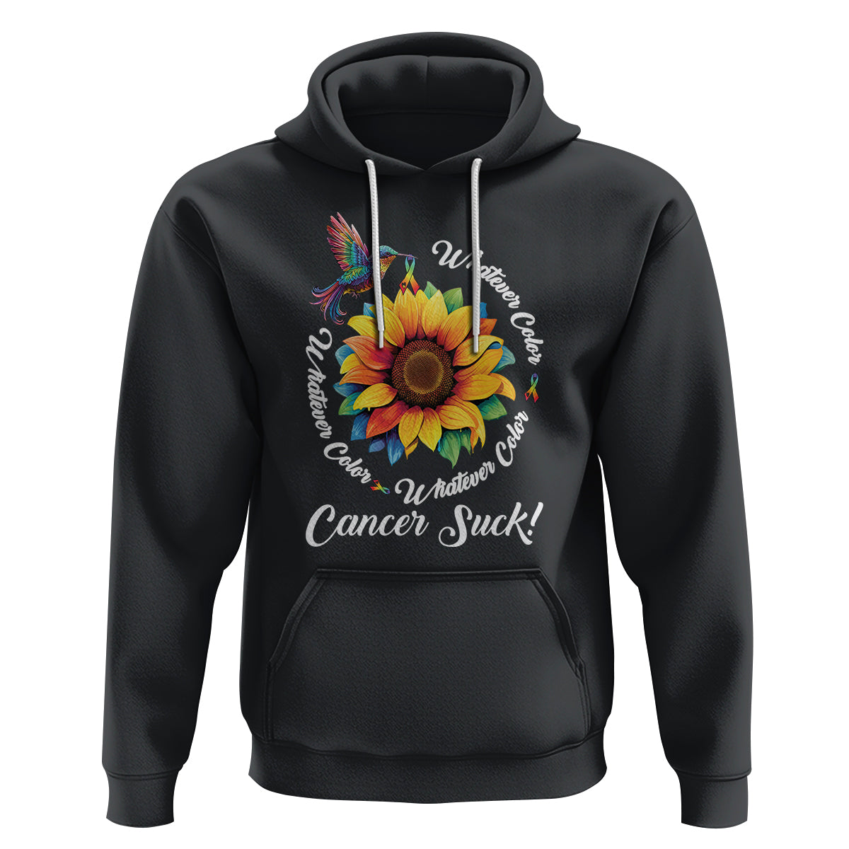 Whatever Color Cancer Sucks Fight Cancer Rainbow Ribbons Sunflower And Bird Hoodie - Wonder Print Shop
