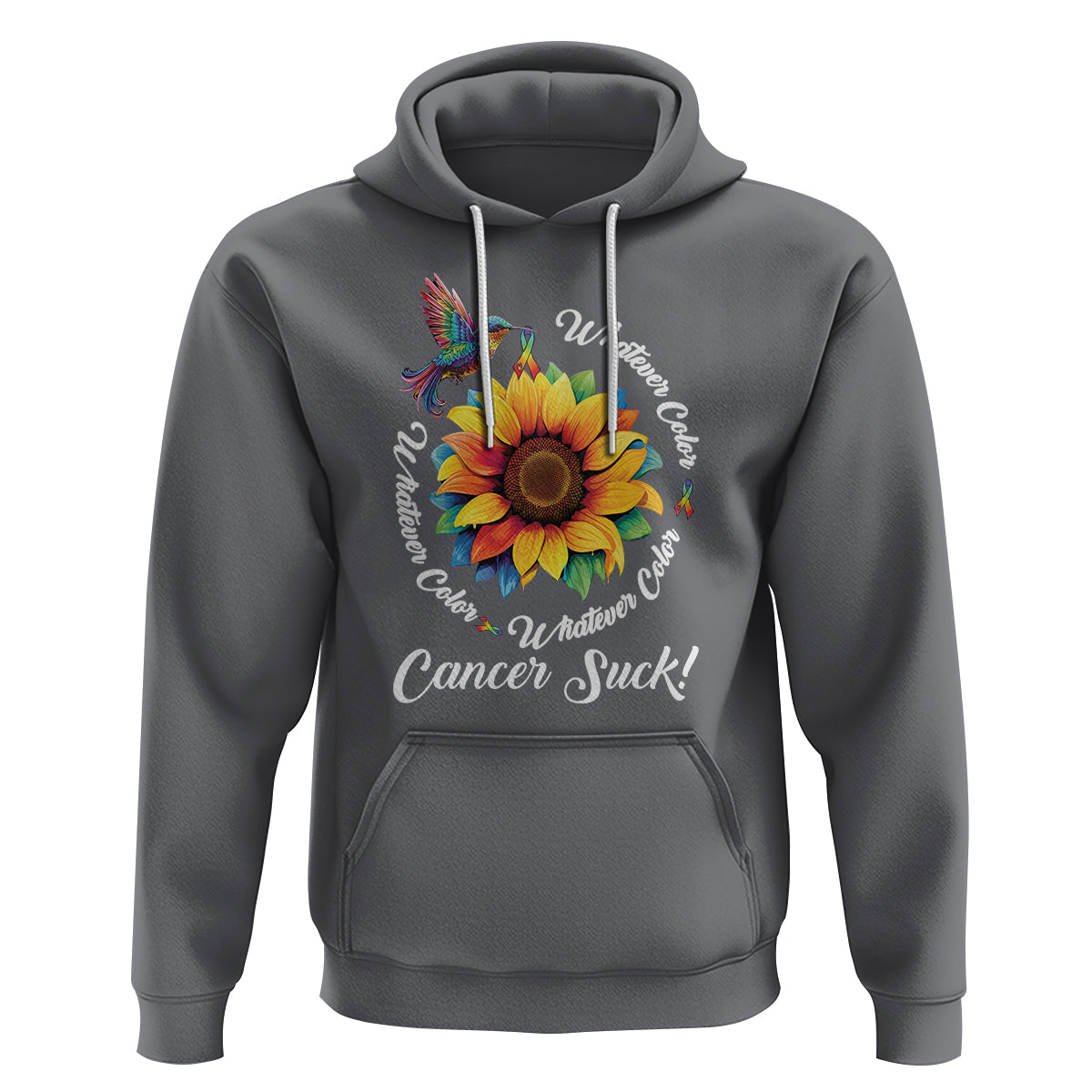 Whatever Color Cancer Sucks Fight Cancer Rainbow Ribbons Sunflower And Bird Hoodie - Wonder Print Shop