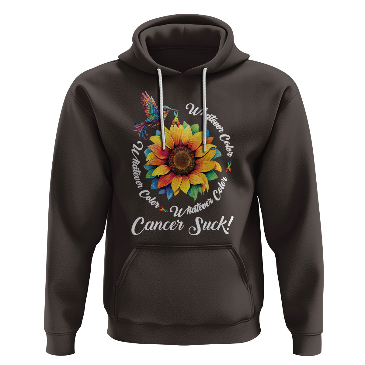 Whatever Color Cancer Sucks Fight Cancer Rainbow Ribbons Sunflower And Bird Hoodie - Wonder Print Shop