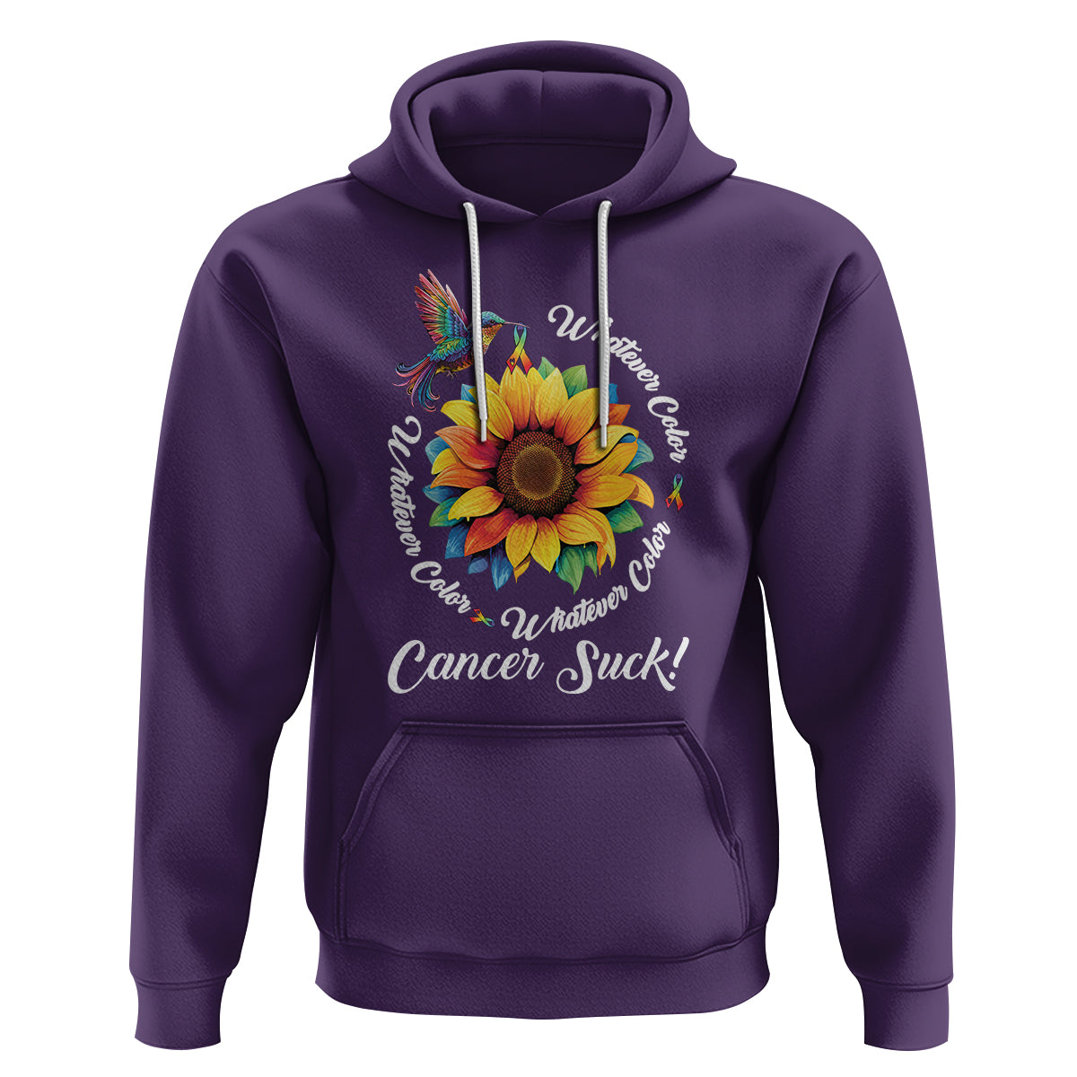 Whatever Color Cancer Sucks Fight Cancer Rainbow Ribbons Sunflower And Bird Hoodie - Wonder Print Shop