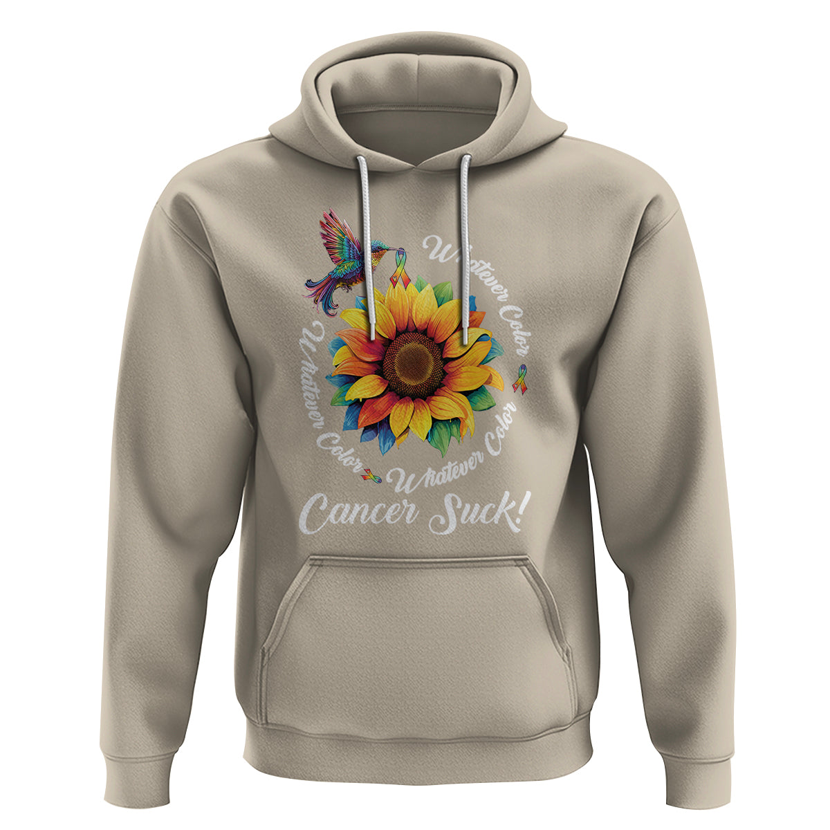Whatever Color Cancer Sucks Fight Cancer Rainbow Ribbons Sunflower And Bird Hoodie - Wonder Print Shop