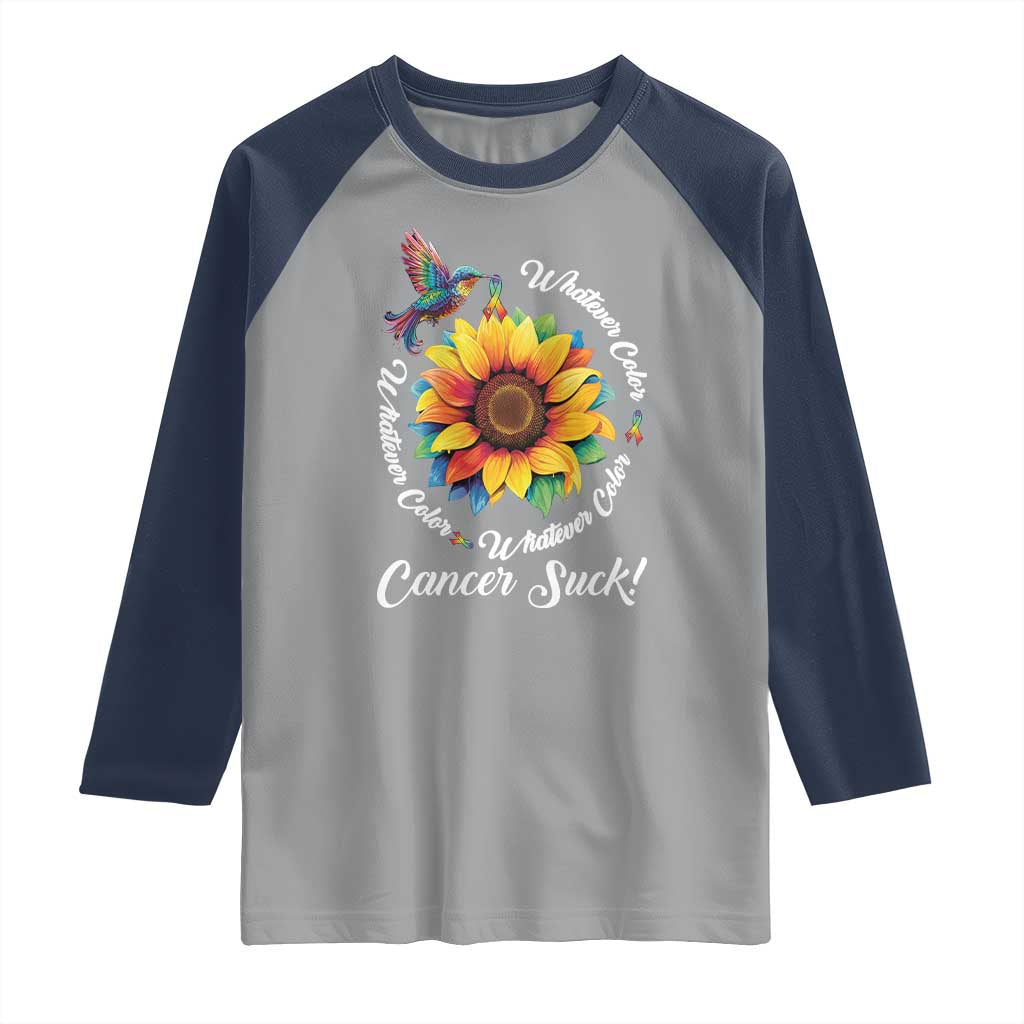 All Cancer Raglan Shirt Whatever Color Cancer Sucks Fight Cancer Rainbow Ribbons Sunflower And Bird