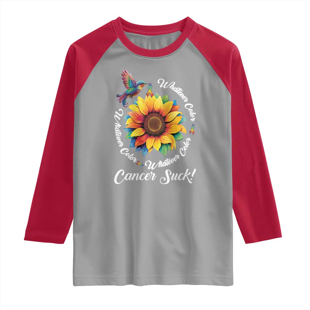 All Cancer Raglan Shirt Whatever Color Cancer Sucks Fight Cancer Rainbow Ribbons Sunflower And Bird
