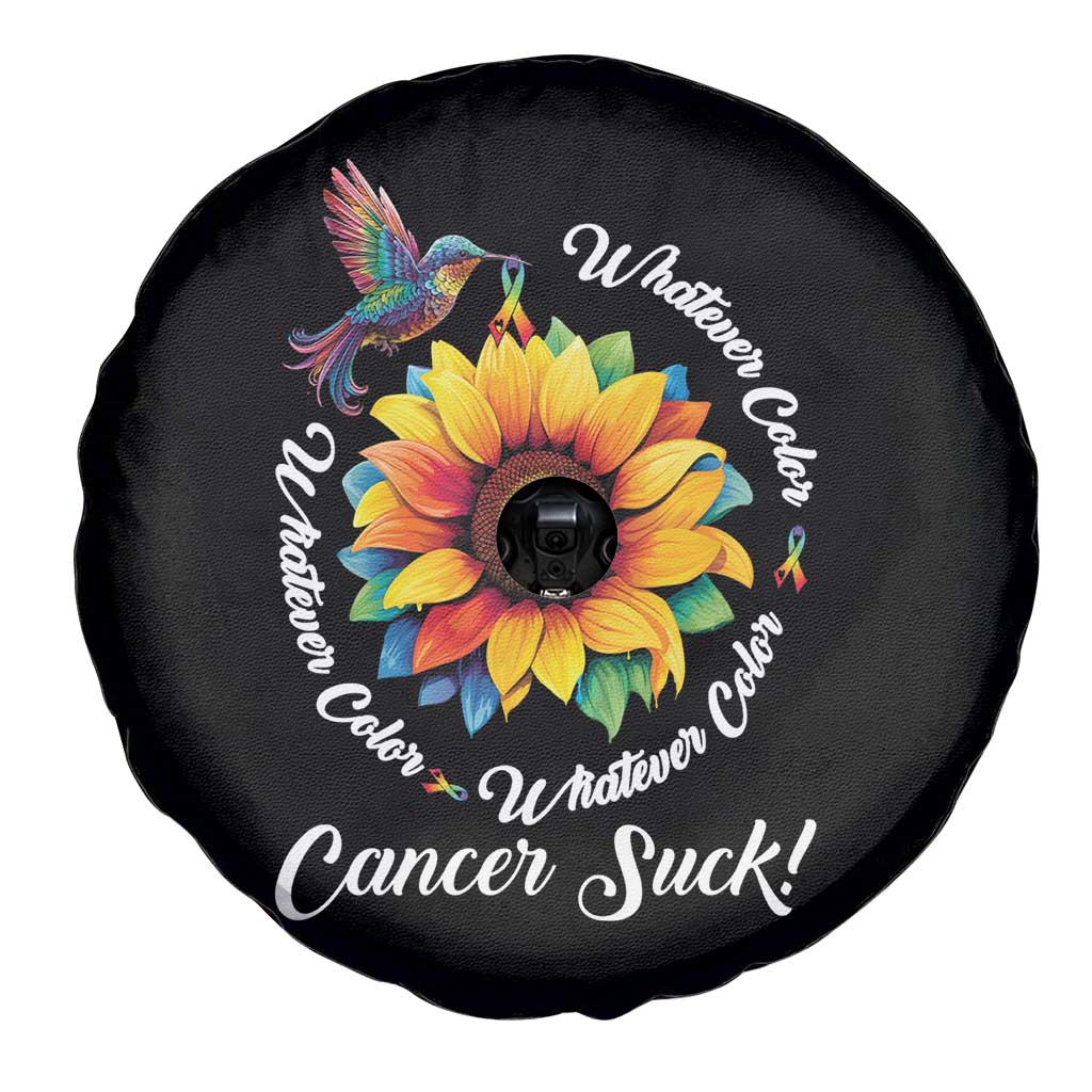 All Cancer Awareness Spare Tire Cover Whatever Color Cancer Sucks Fight Cancer Rainbow Ribbons Sunflower And Bird