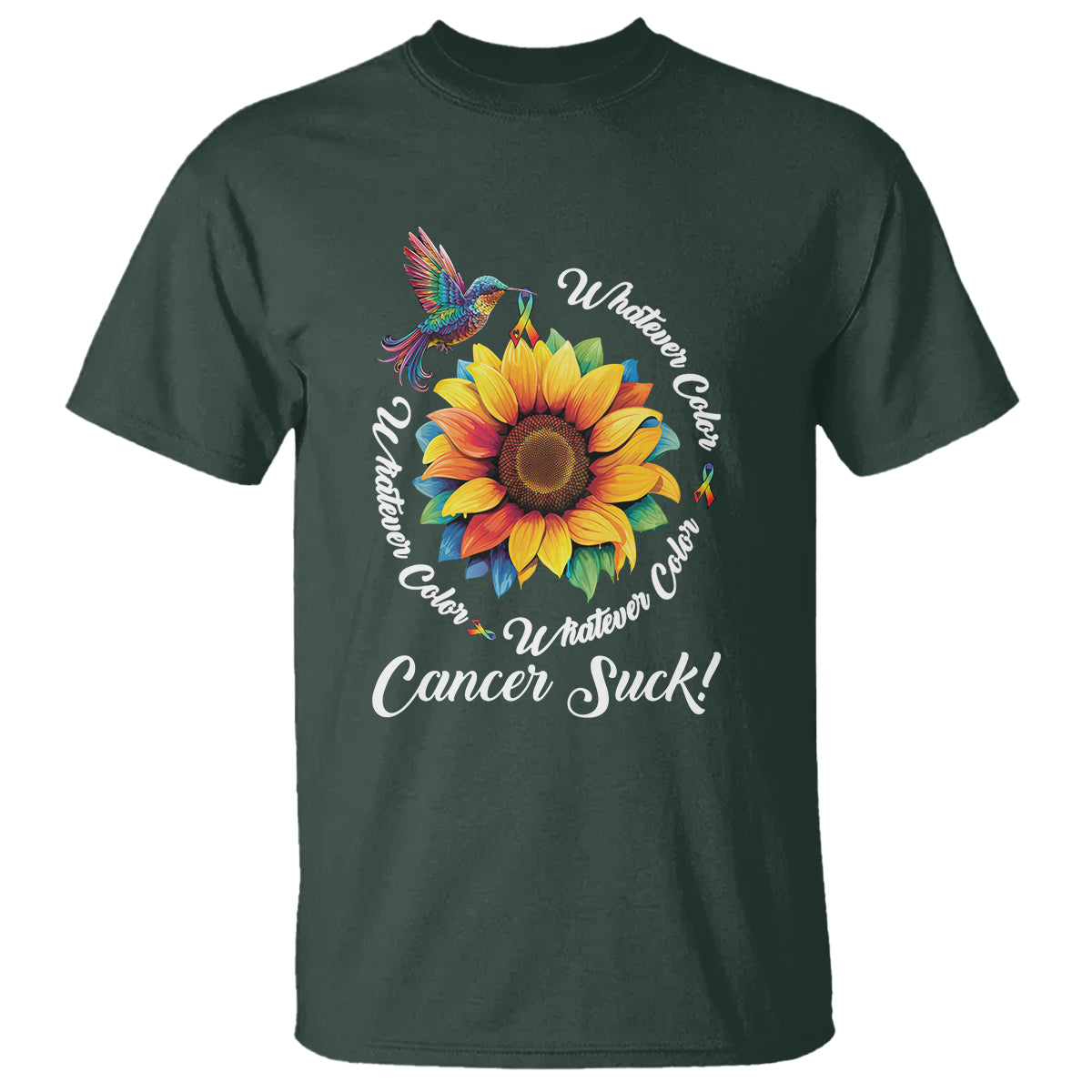 Whatever Color Cancer Sucks Fight Cancer Rainbow Ribbons Sunflower And Bird T Shirt - Wonder Print Shop