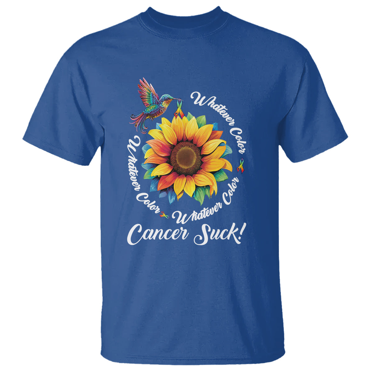 Whatever Color Cancer Sucks Fight Cancer Rainbow Ribbons Sunflower And Bird T Shirt - Wonder Print Shop