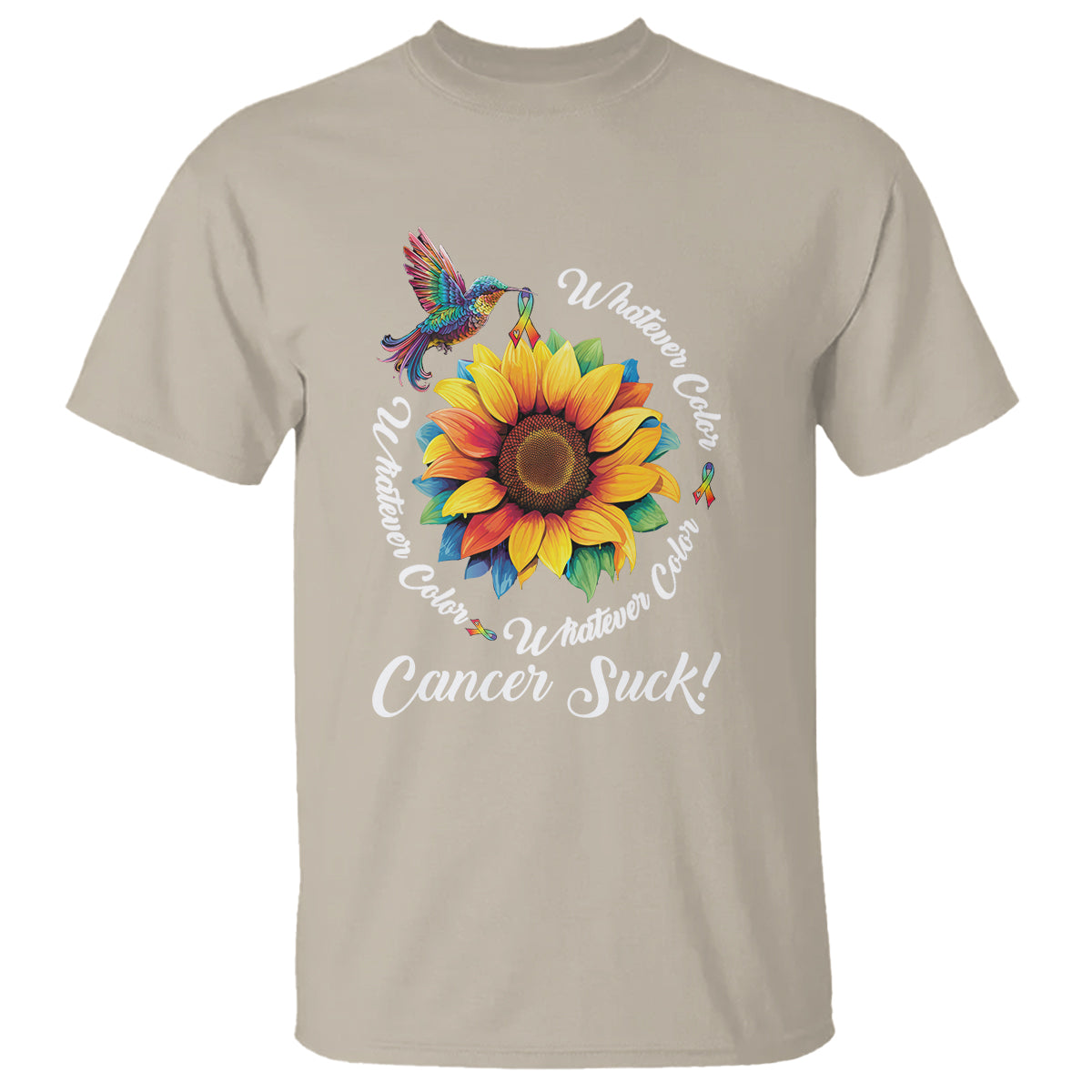Whatever Color Cancer Sucks Fight Cancer Rainbow Ribbons Sunflower And Bird T Shirt - Wonder Print Shop