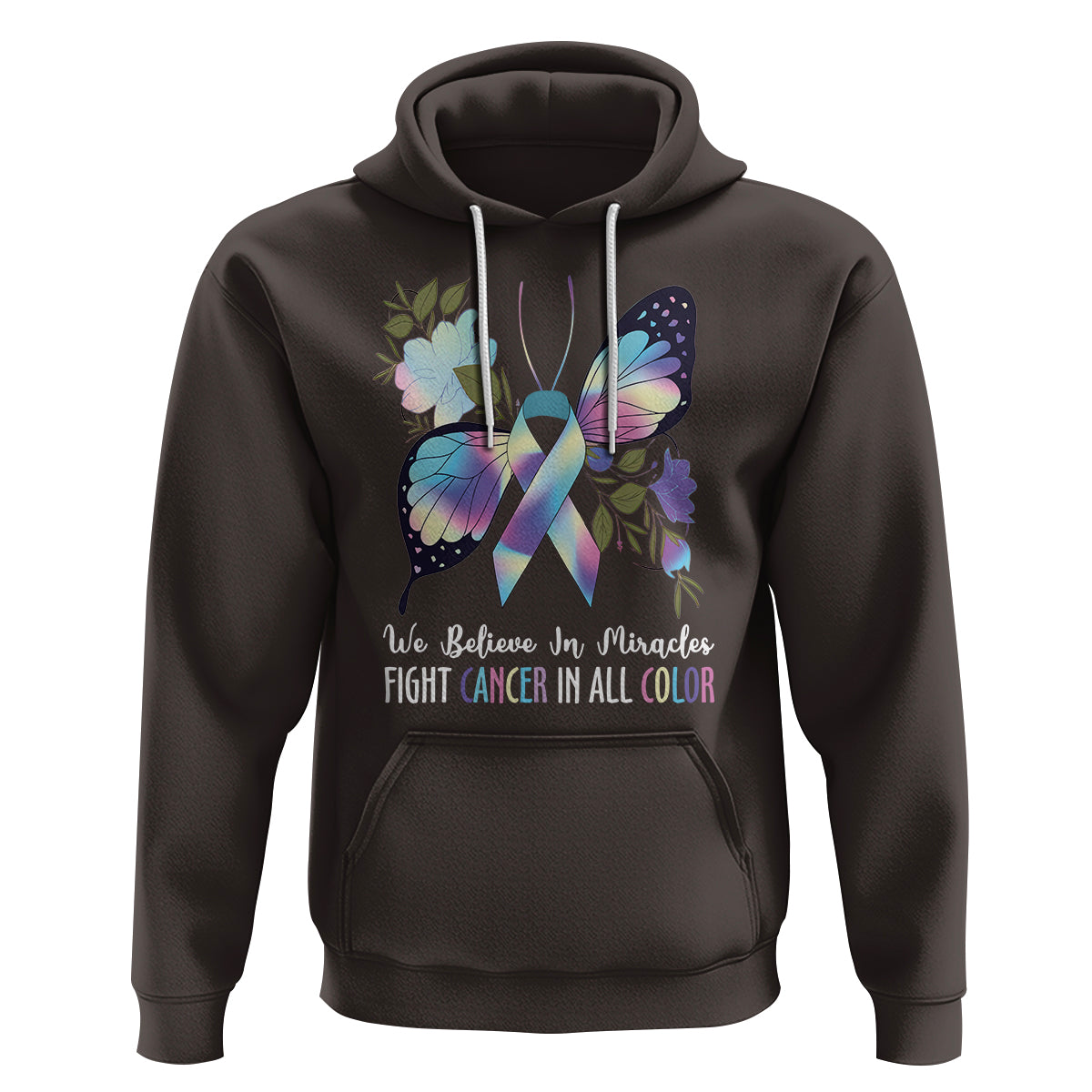 We Believe In Miracles Fight Cancer In All Color Butterfly Flower Hoodie - Wonder Print Shop