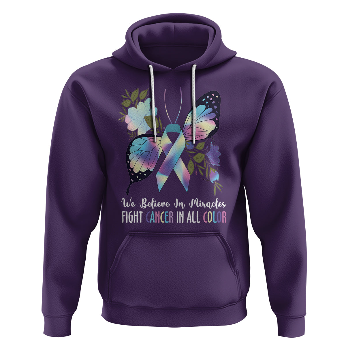 We Believe In Miracles Fight Cancer In All Color Butterfly Flower Hoodie - Wonder Print Shop