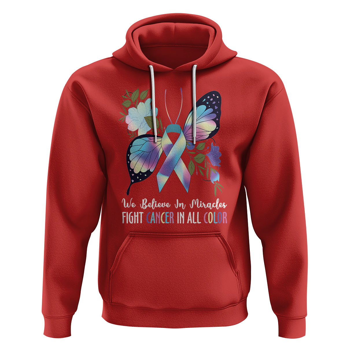 We Believe In Miracles Fight Cancer In All Color Butterfly Flower Hoodie - Wonder Print Shop