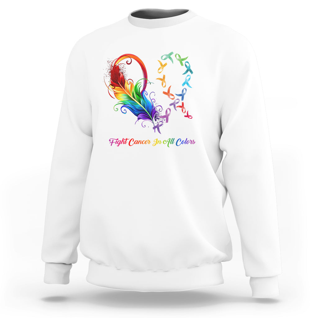 Fight Cancer In All Color Fighter Rainbow Ribbon Sweatshirt - Wonder Print Shop