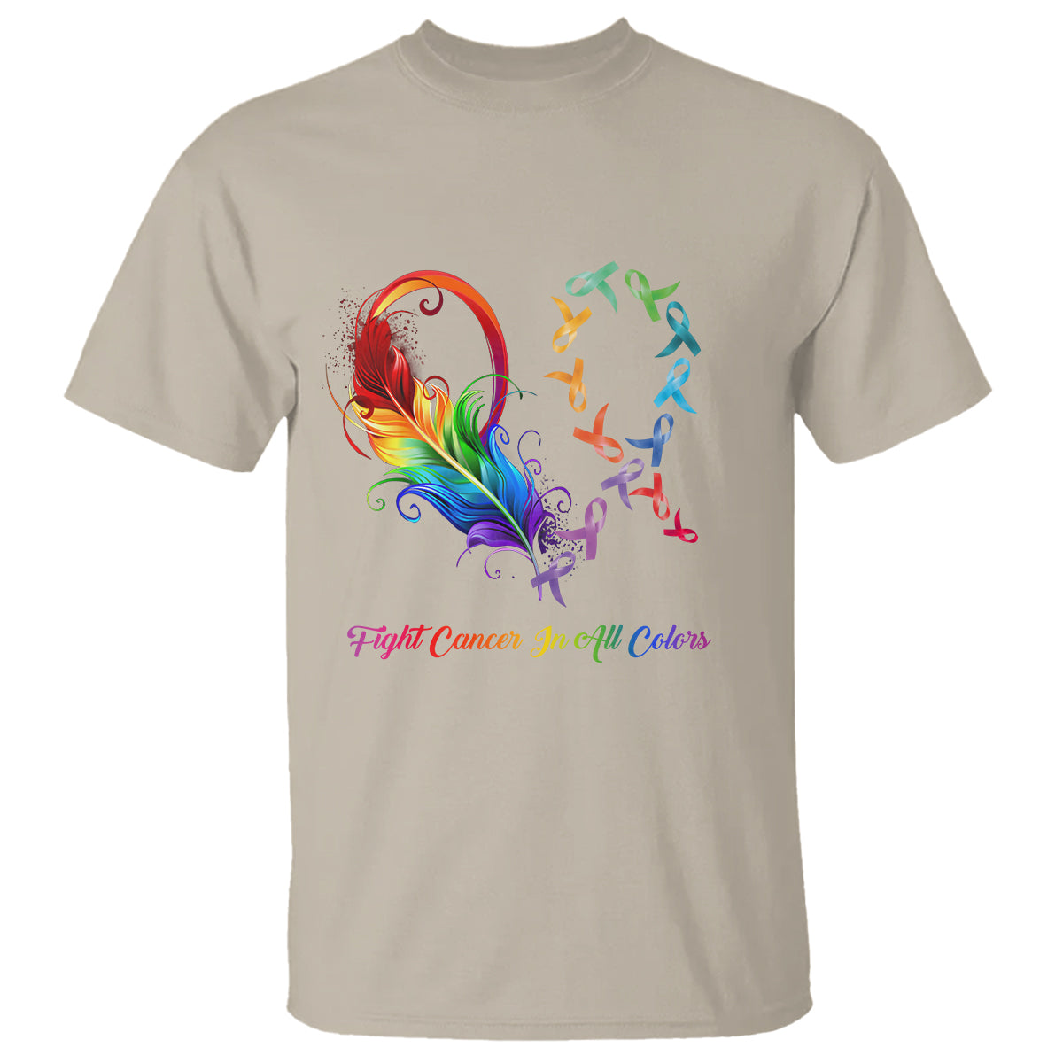 Fight Cancer In All Color Fighter Rainbow Ribbon T Shirt - Wonder Print Shop