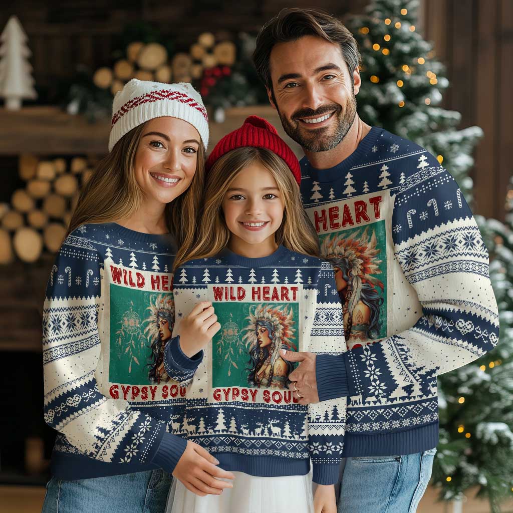 Native American Ugly Christmas Sweater Wild Heart Gypsy Soul Women - Wonder Print Shop