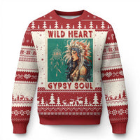 Native American Ugly Christmas Sweater Wild Heart Gypsy Soul Women - Wonder Print Shop