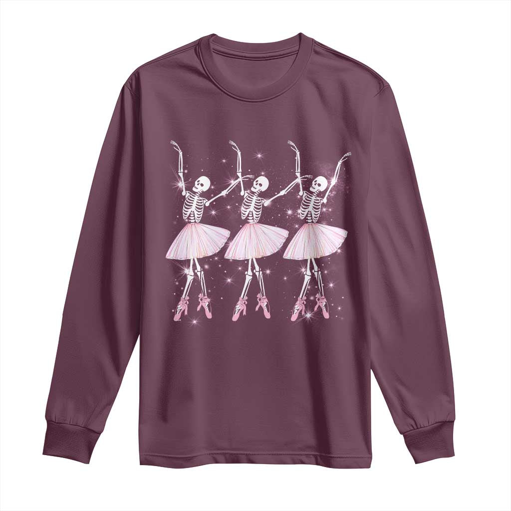Funny Halloween Skeleton Ballet Dancing Ballerina Long Sleeve Shirt
