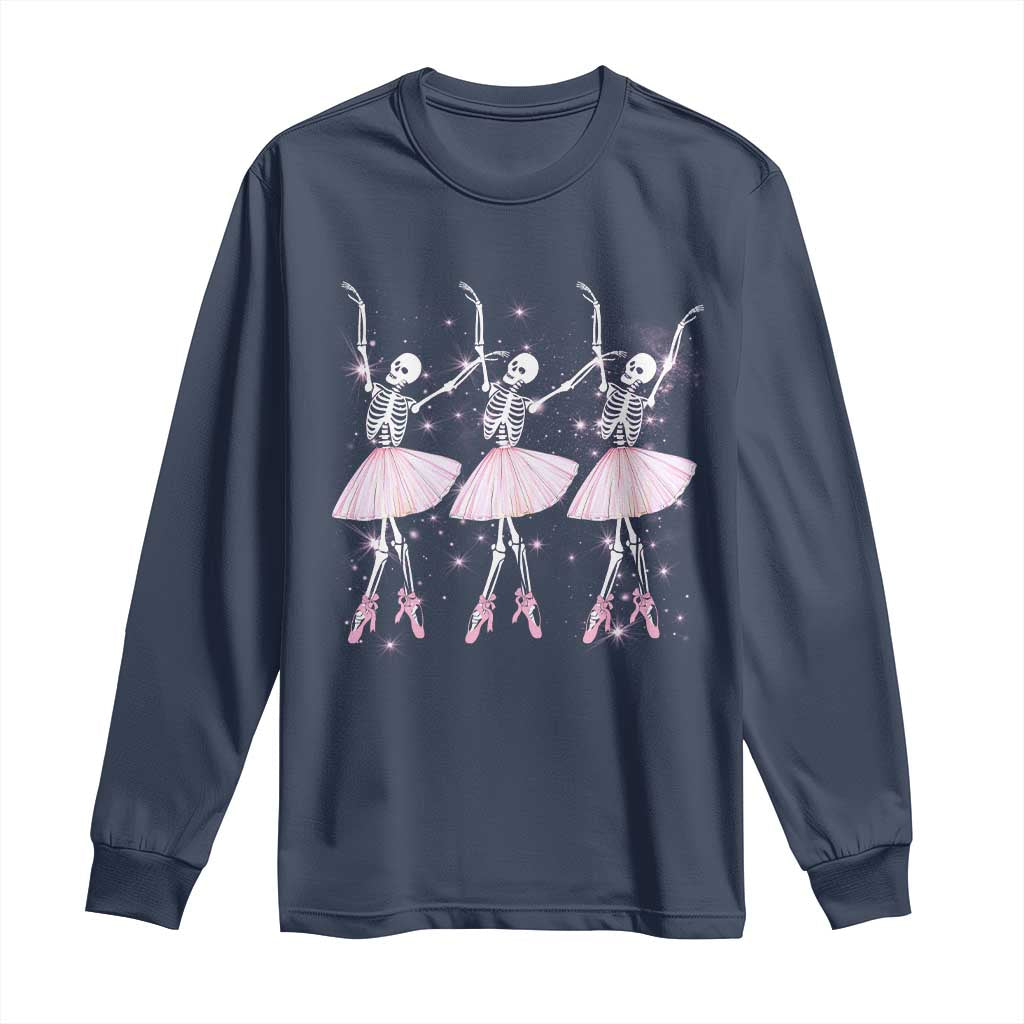 Funny Halloween Skeleton Ballet Dancing Ballerina Long Sleeve Shirt