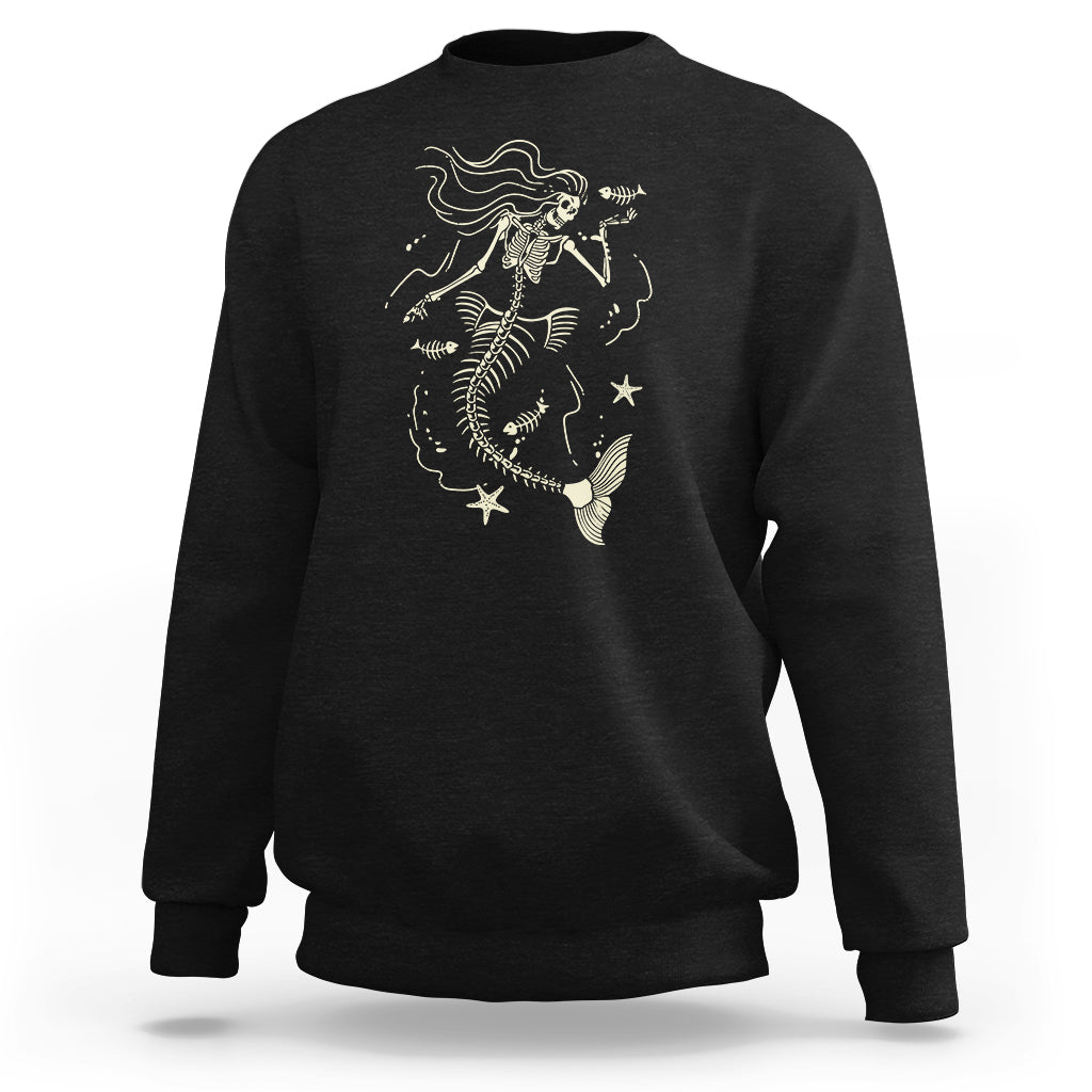 Halloween Mermaid Sweatshirt Mermaid Skeleton Spooky Season In Ocean - Wonder Print Shop