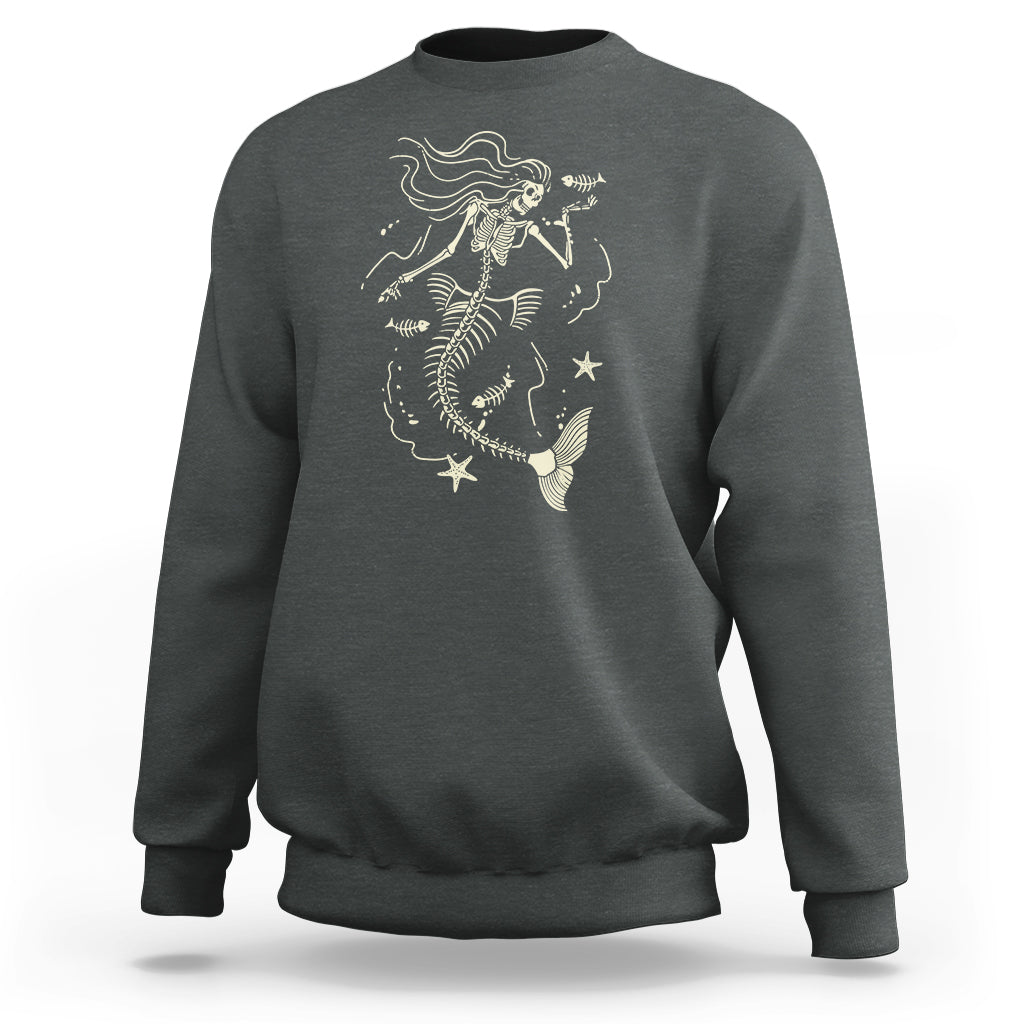 Halloween Mermaid Sweatshirt Mermaid Skeleton Spooky Season In Ocean - Wonder Print Shop