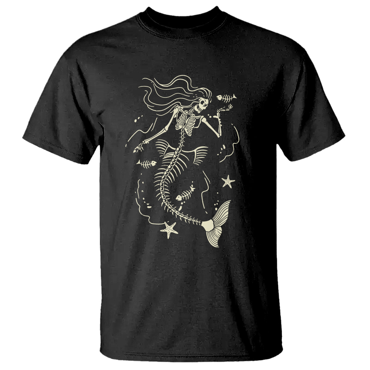 Halloween Mermaid T Shirt Mermaid Skeleton Spooky Season In Ocean - Wonder Print Shop