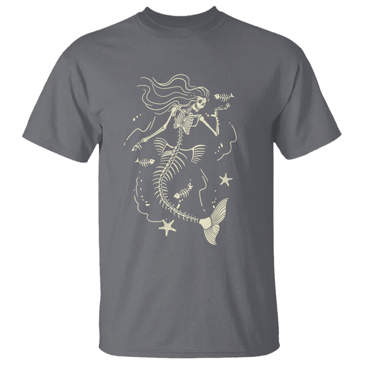 Halloween Mermaid T Shirt Mermaid Skeleton Spooky Season In Ocean - Wonder Print Shop