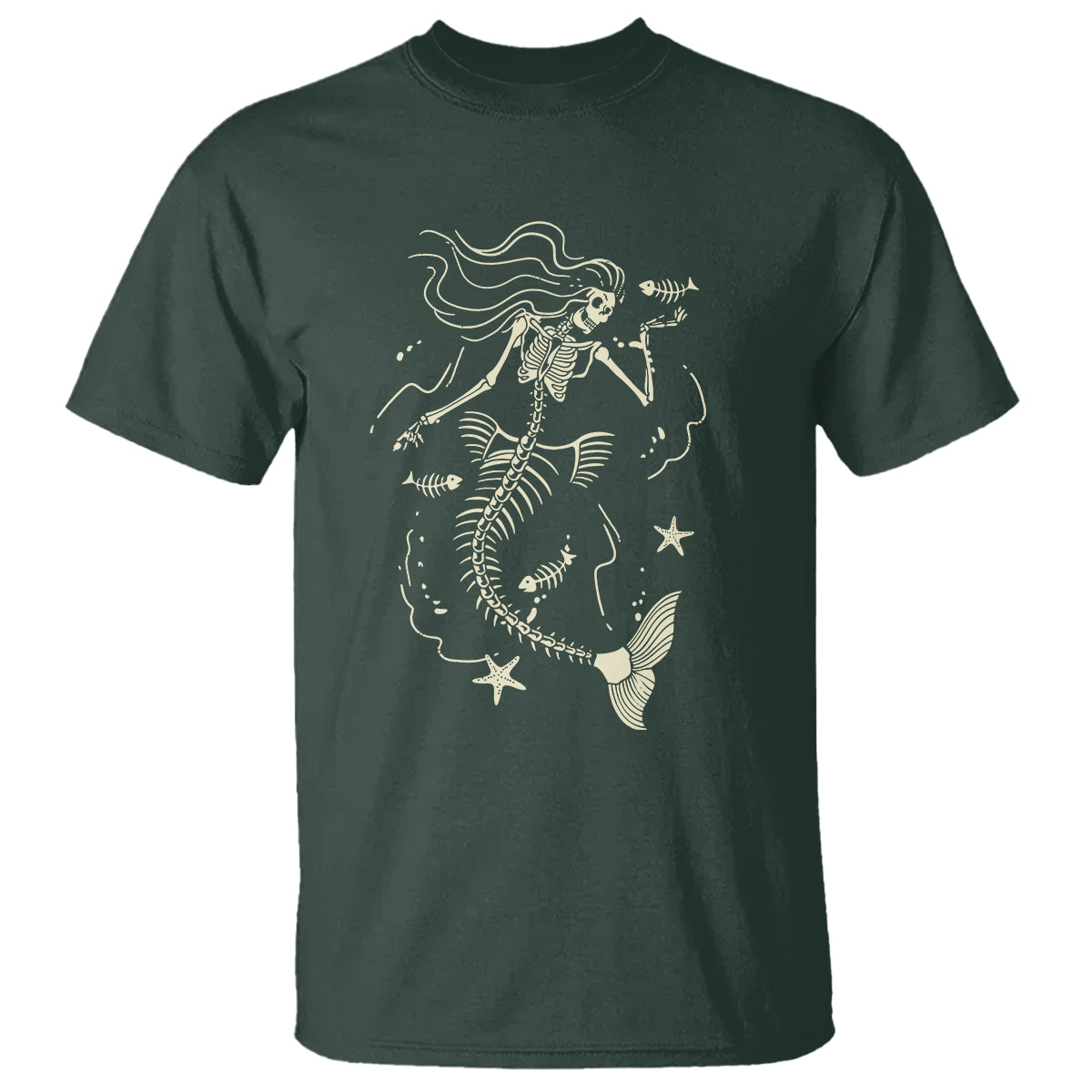 Halloween Mermaid T Shirt Mermaid Skeleton Spooky Season In Ocean - Wonder Print Shop