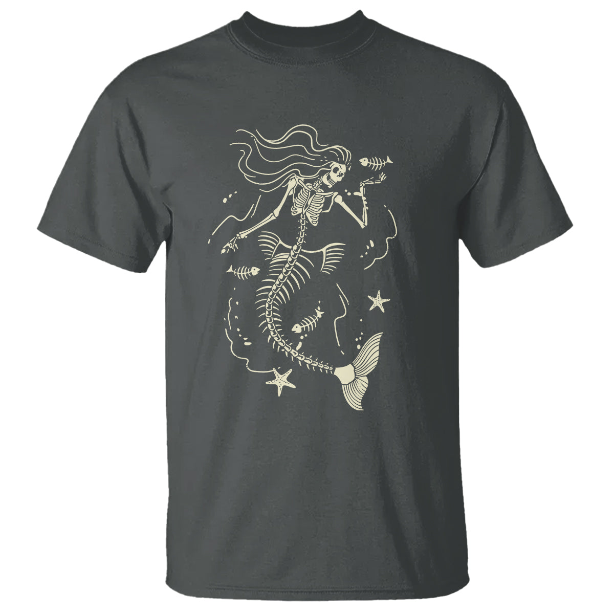 Halloween Mermaid T Shirt Mermaid Skeleton Spooky Season In Ocean - Wonder Print Shop