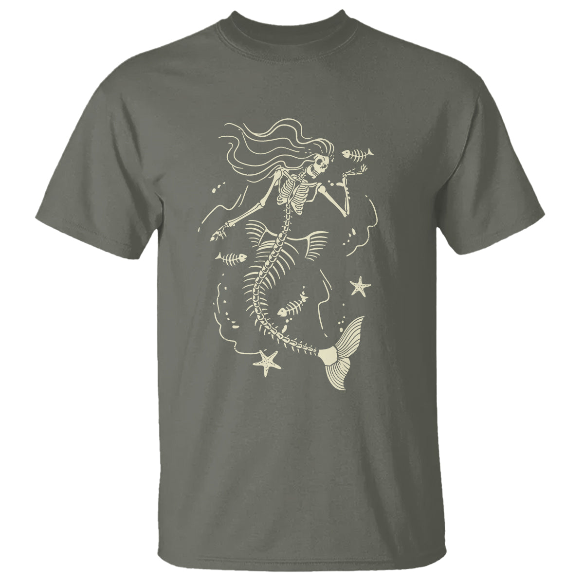 Halloween Mermaid T Shirt Mermaid Skeleton Spooky Season In Ocean - Wonder Print Shop