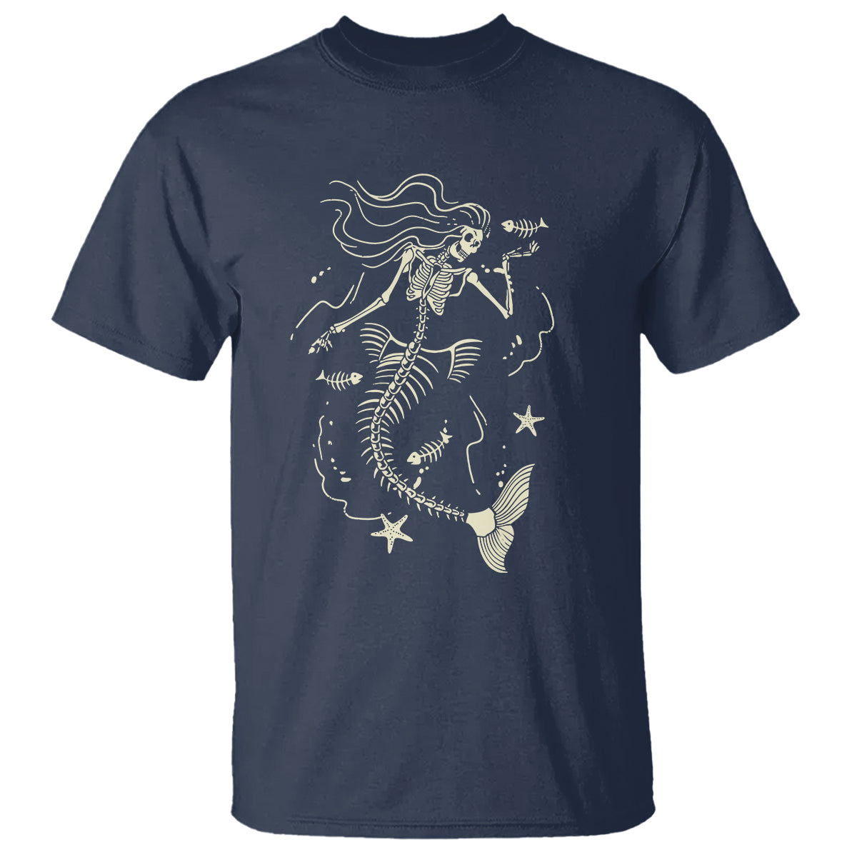 Halloween Mermaid T Shirt Mermaid Skeleton Spooky Season In Ocean - Wonder Print Shop
