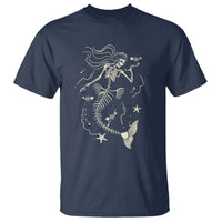 Halloween Mermaid T Shirt Mermaid Skeleton Spooky Season In Ocean - Wonder Print Shop