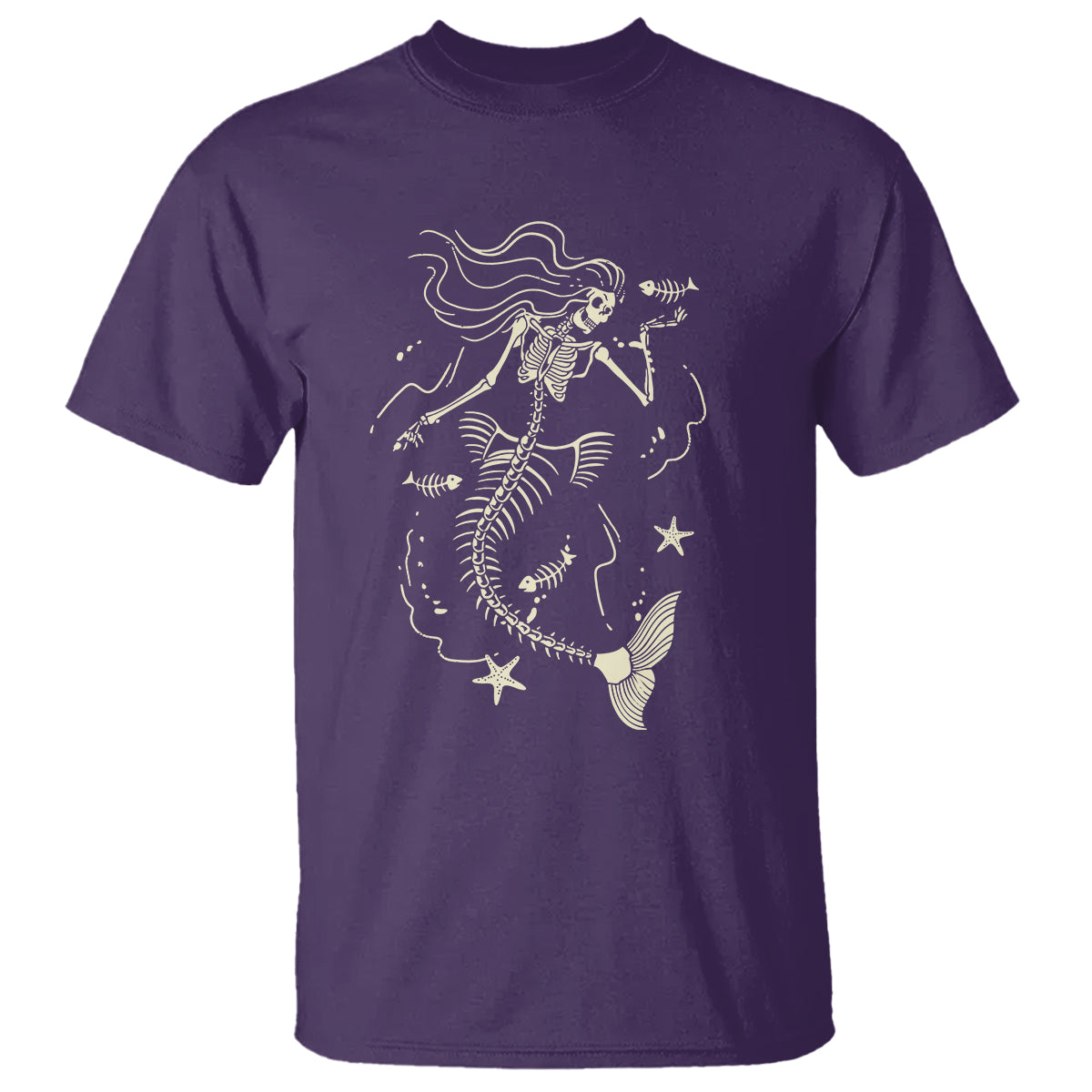 Halloween Mermaid T Shirt Mermaid Skeleton Spooky Season In Ocean - Wonder Print Shop