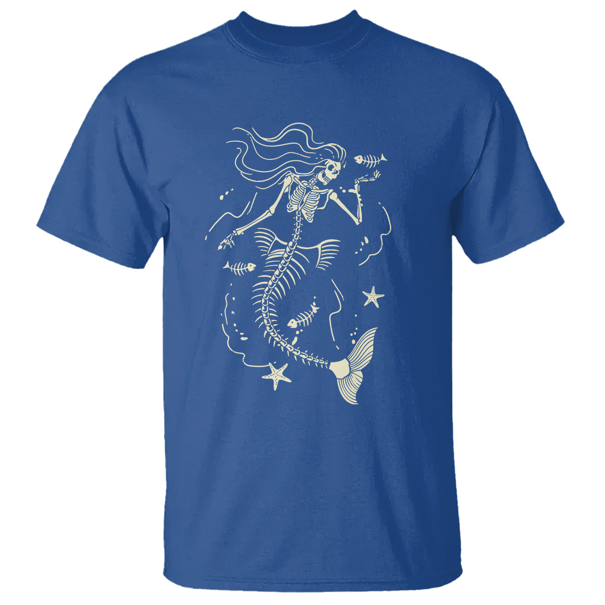 Halloween Mermaid T Shirt Mermaid Skeleton Spooky Season In Ocean - Wonder Print Shop