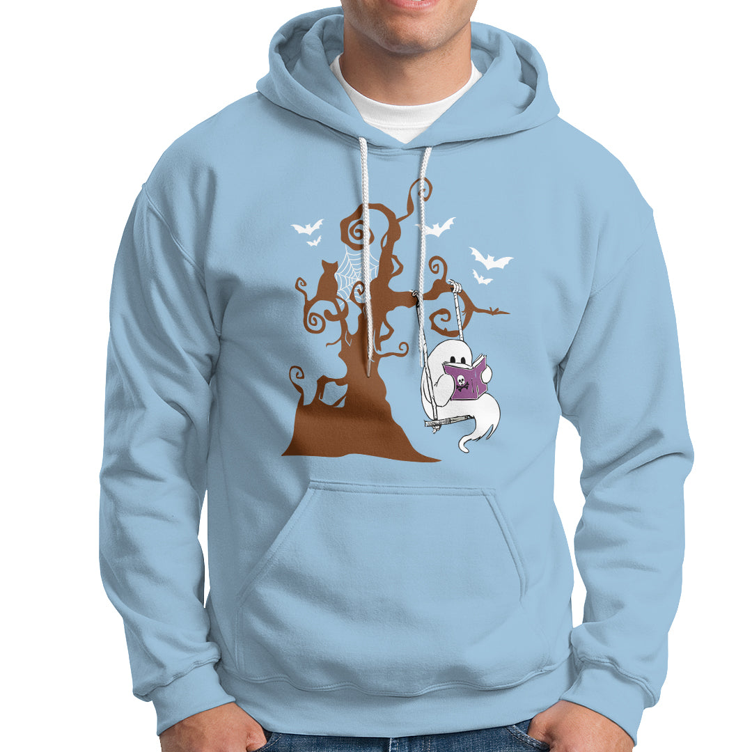 Halloween Bookaholic Hoodie Cute Ghost Swing Reading Book - Wonder Print Shop