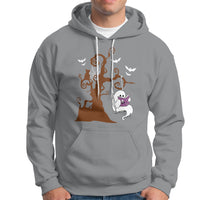 Halloween Bookaholic Hoodie Cute Ghost Swing Reading Book - Wonder Print Shop