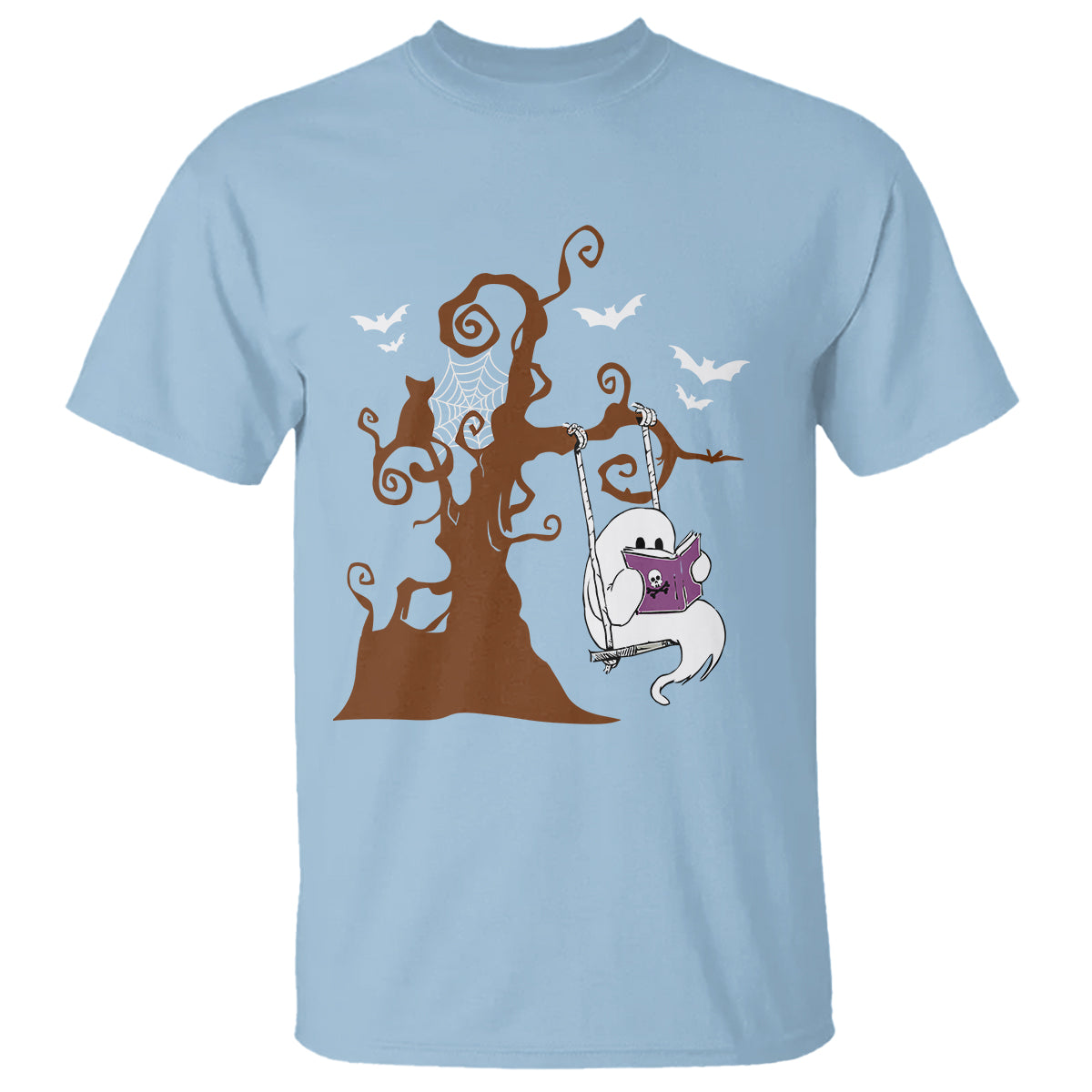 Halloween Bookaholic T Shirt Cute Ghost Swing Reading Book - Wonder Print Shop