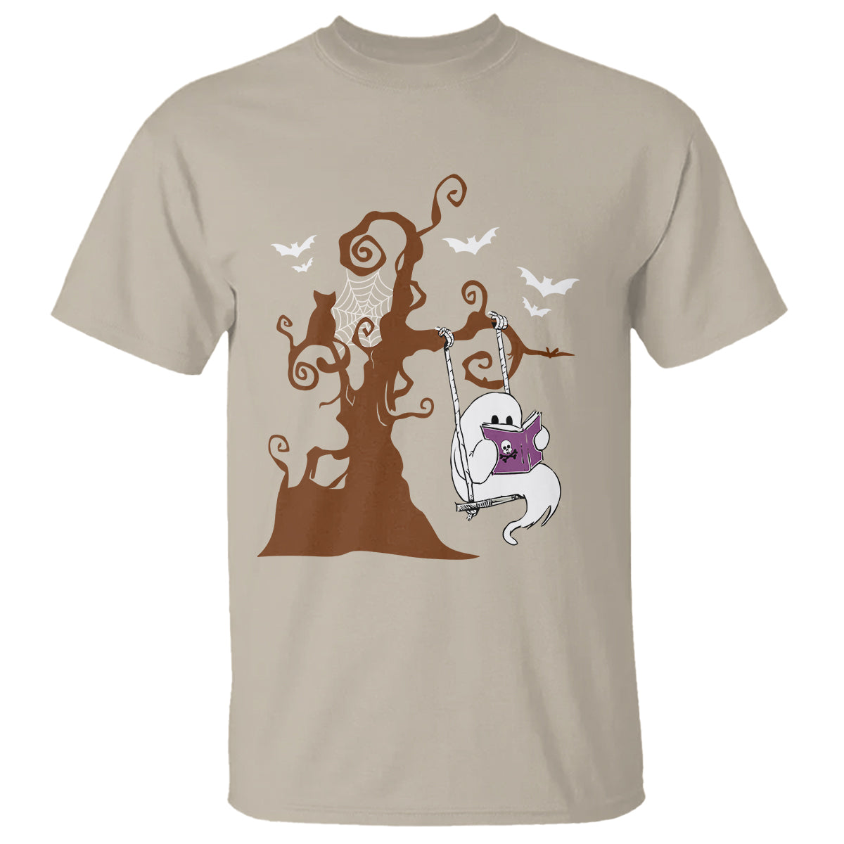 Halloween Bookaholic T Shirt Cute Ghost Swing Reading Book - Wonder Print Shop