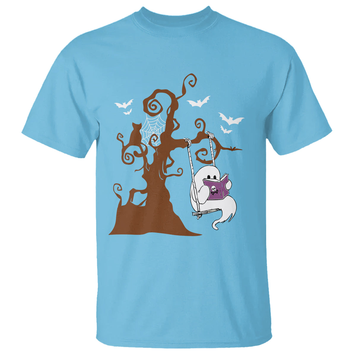 Halloween Bookaholic T Shirt Cute Ghost Swing Reading Book - Wonder Print Shop
