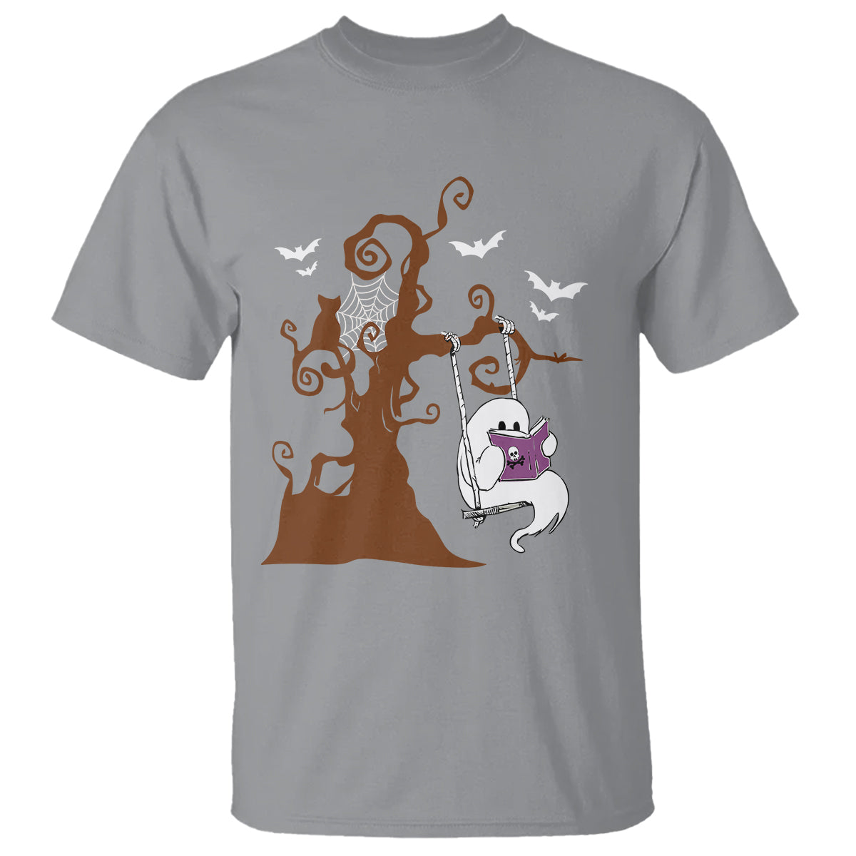 Halloween Bookaholic T Shirt Cute Ghost Swing Reading Book - Wonder Print Shop