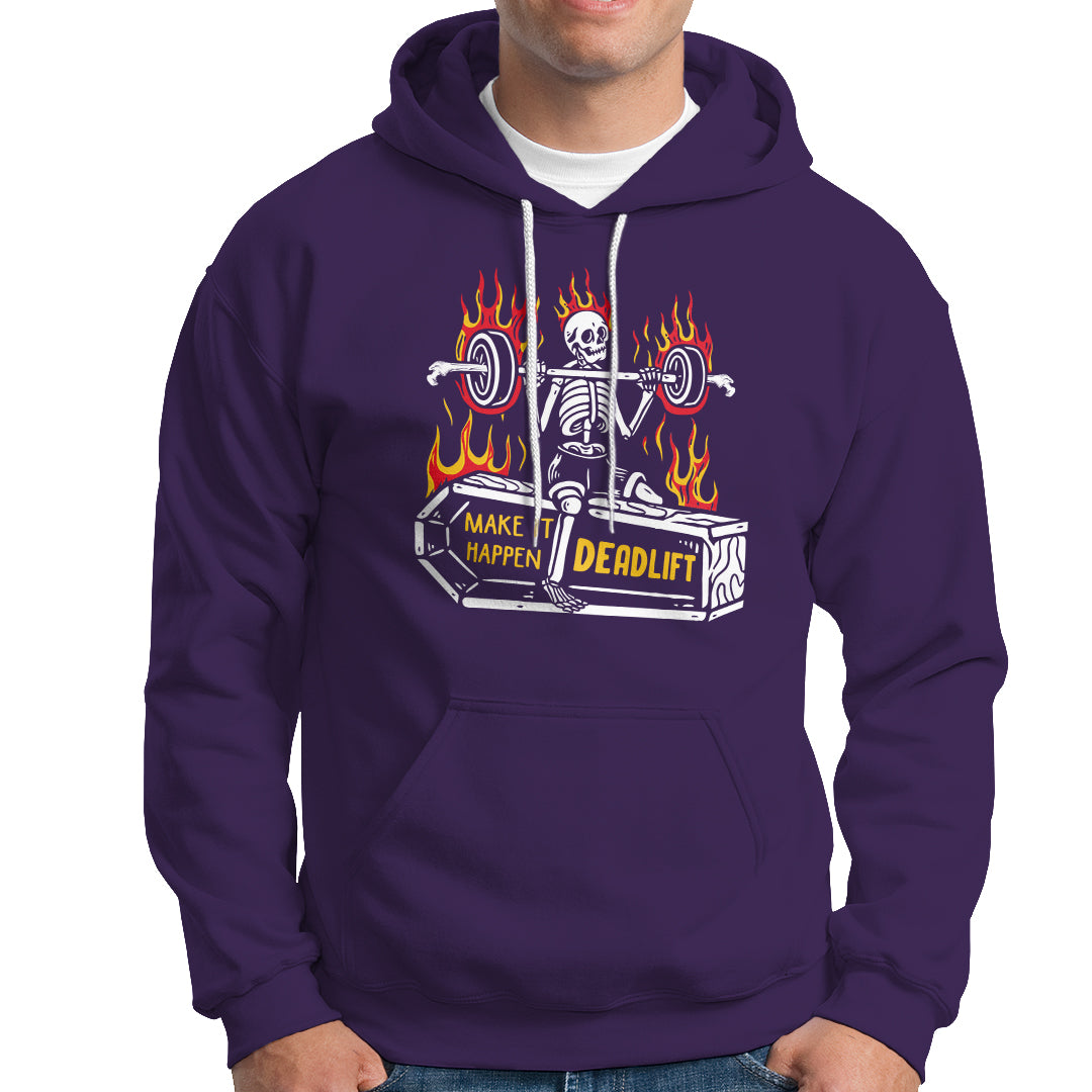 Halloween Gymer Hoodie Make It Happen Skeleton Deadlift Fitness Gym - Wonder Print Shop