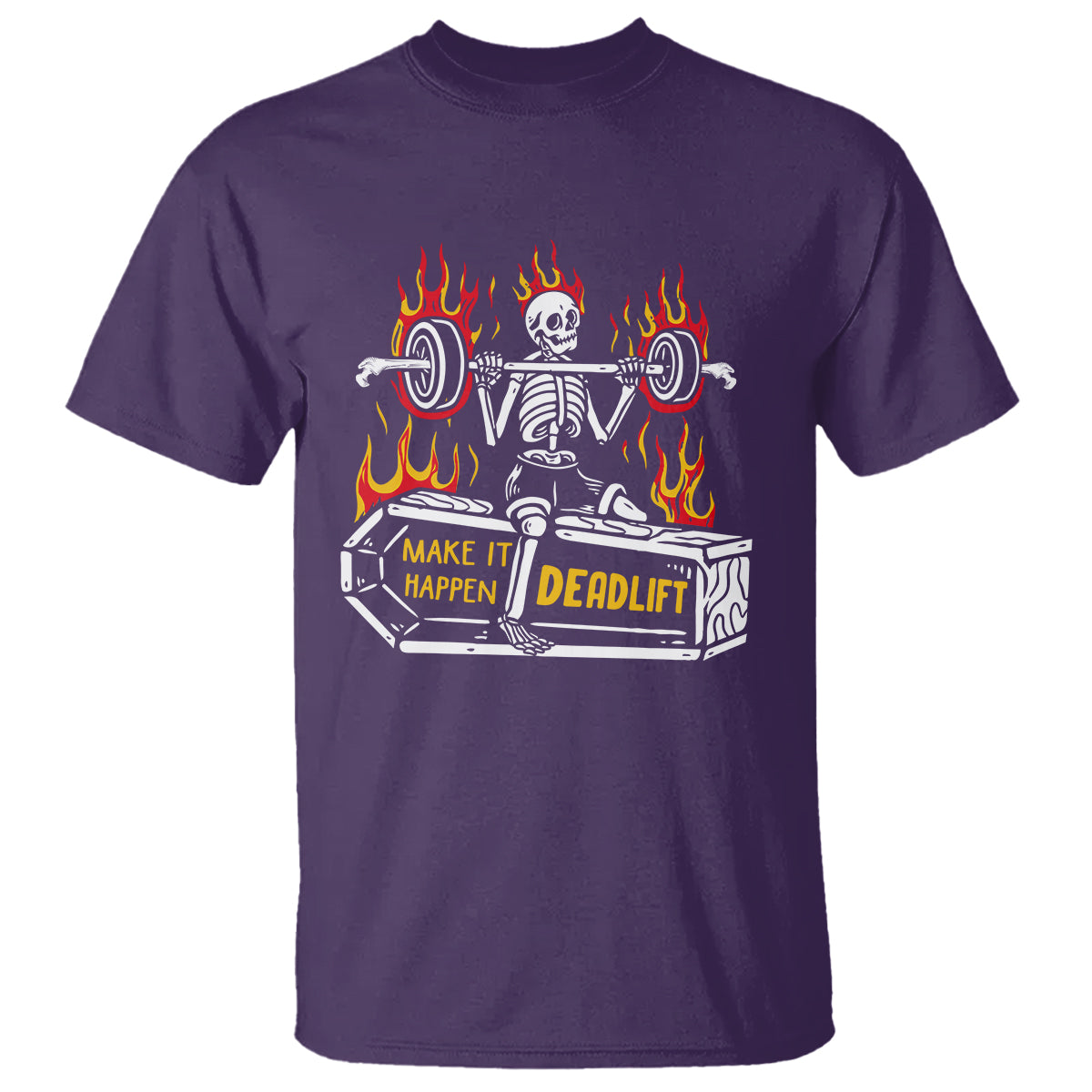 Halloween Gymer T Shirt Make It Happen Skeleton Deadlift Fitness Gym - Wonder Print Shop