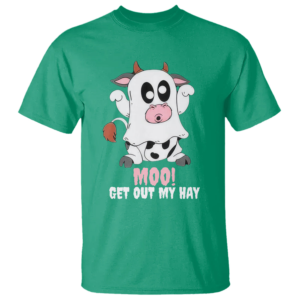 Halloween T Shirt MOO Get Out My Hay Cow Boo Ghost - Wonder Print Shop