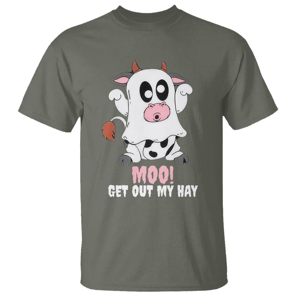 Halloween T Shirt MOO Get Out My Hay Cow Boo Ghost - Wonder Print Shop