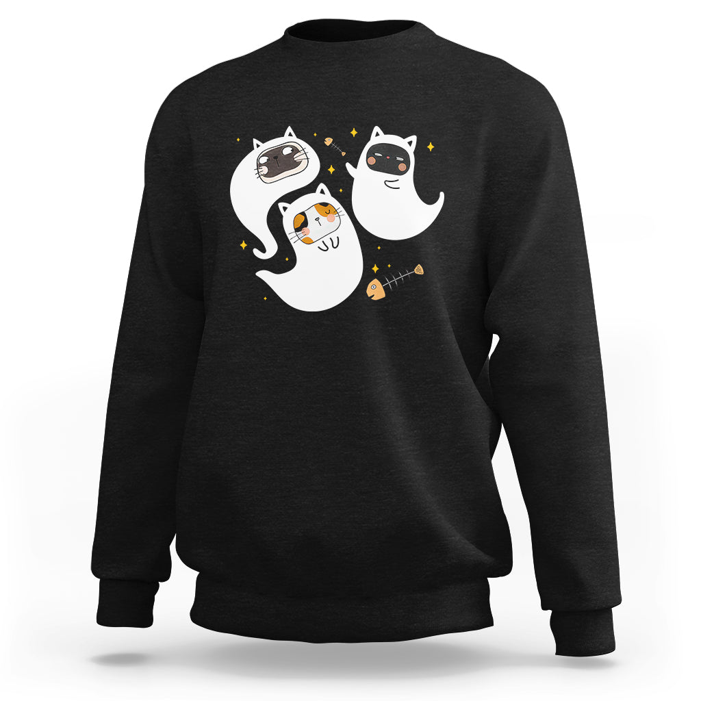 Halloween Cat Lover Sweatshirt Spooky Cute Ghost Costume - Wonder Print Shop